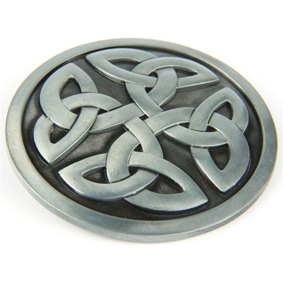 Men's Silver American Irish Scottish Western Round Celtic Knot Belt Buckle - Picture 2 of 5